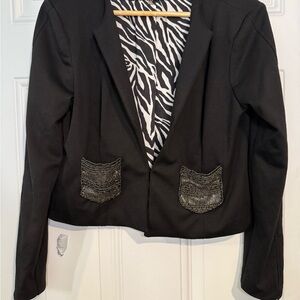 Elegant Black Women's Jacket with Embellished Pockets